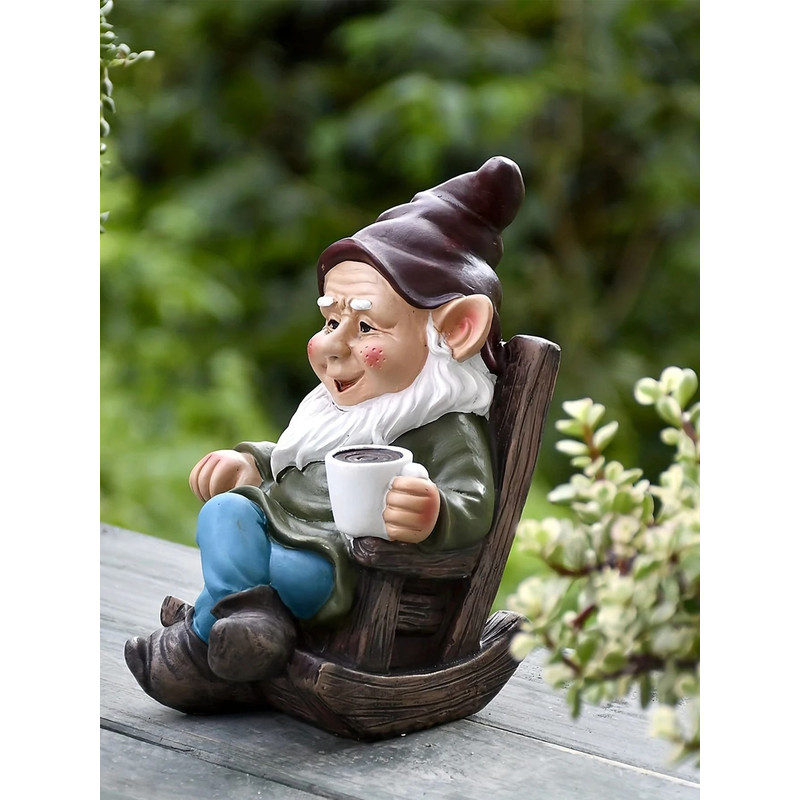 Lazy Garden Gnome In Rocking Chair Resin Outdoor Decoration 2