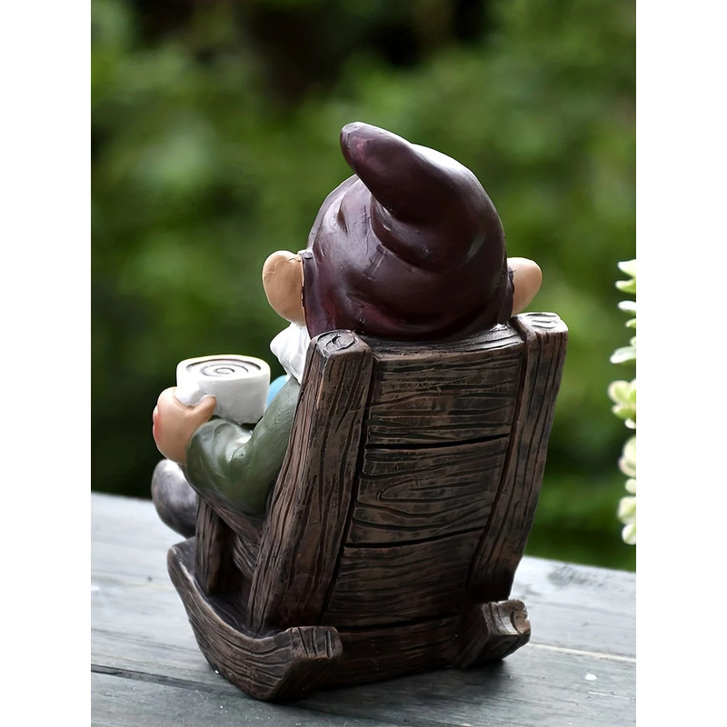 Lazy Garden Gnome In Rocking Chair Resin Outdoor Decoration 3