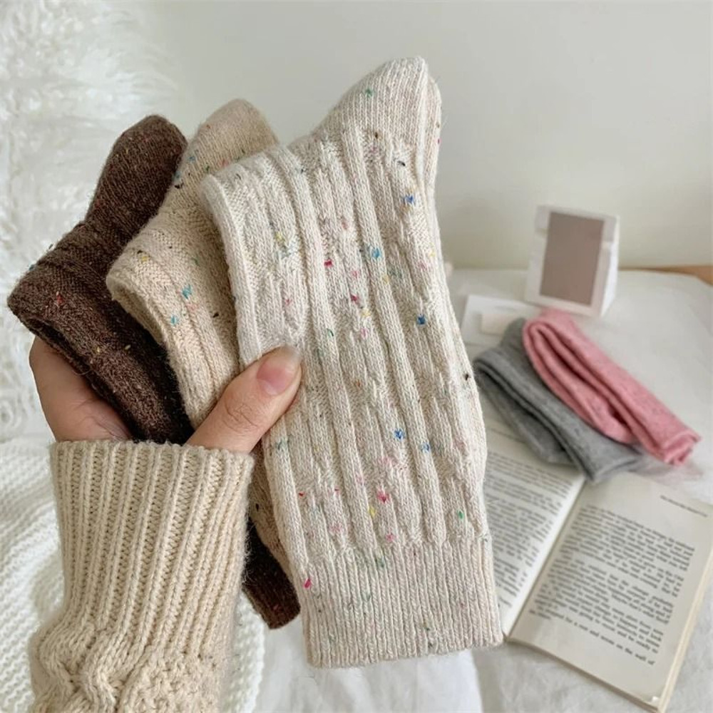 Womens Japanese Style Warm Wool Crew Socks For Winter 0
