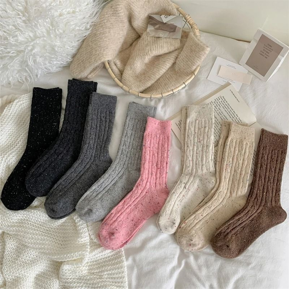 Womens Japanese Style Warm Wool Crew Socks For Winter 1