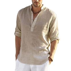 men's casual cotton linen long sleeve shirt for spring and autumn