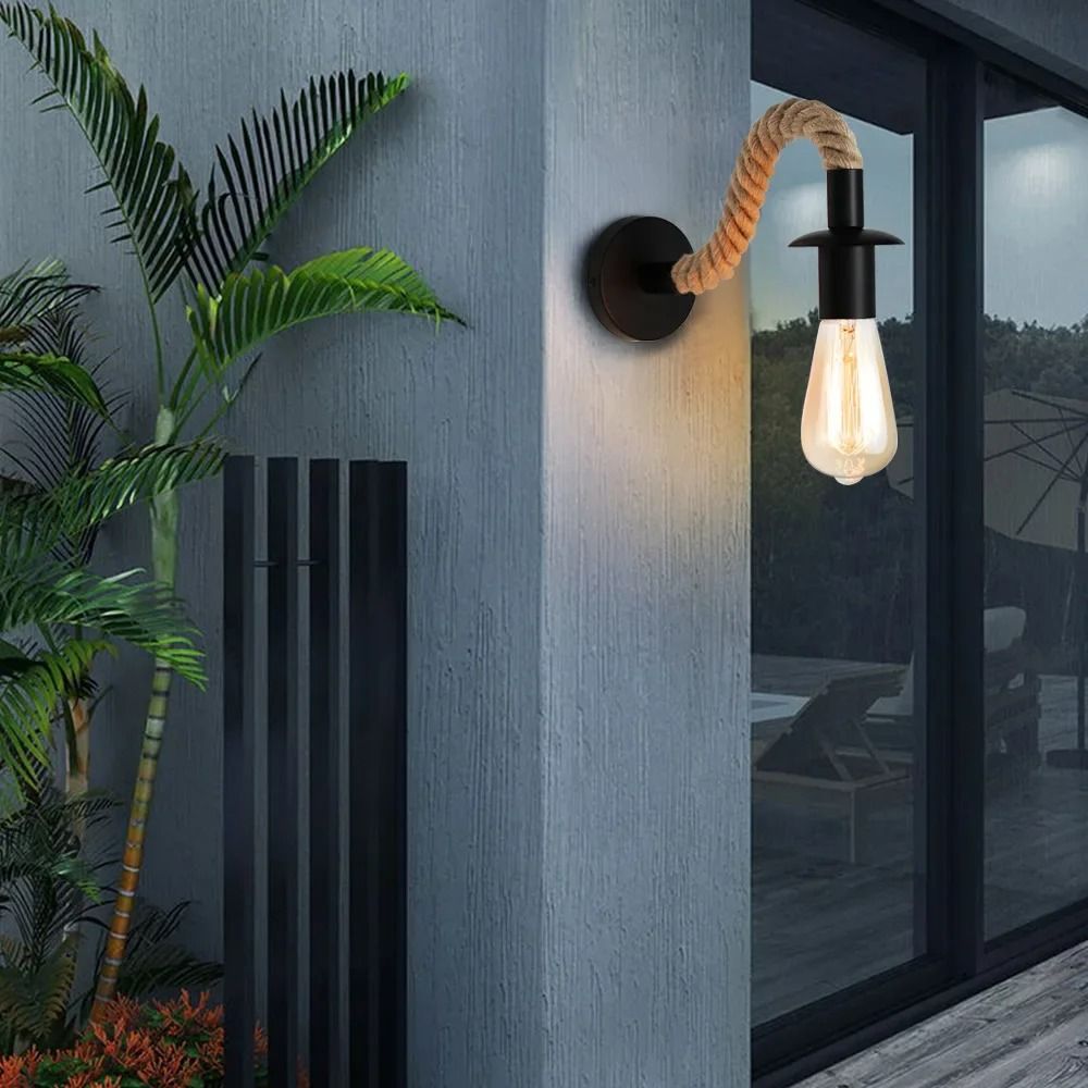 Retro Hemp Rope Wall Lamp With Iron Fixture For Hallways And Bedside Lighting 5