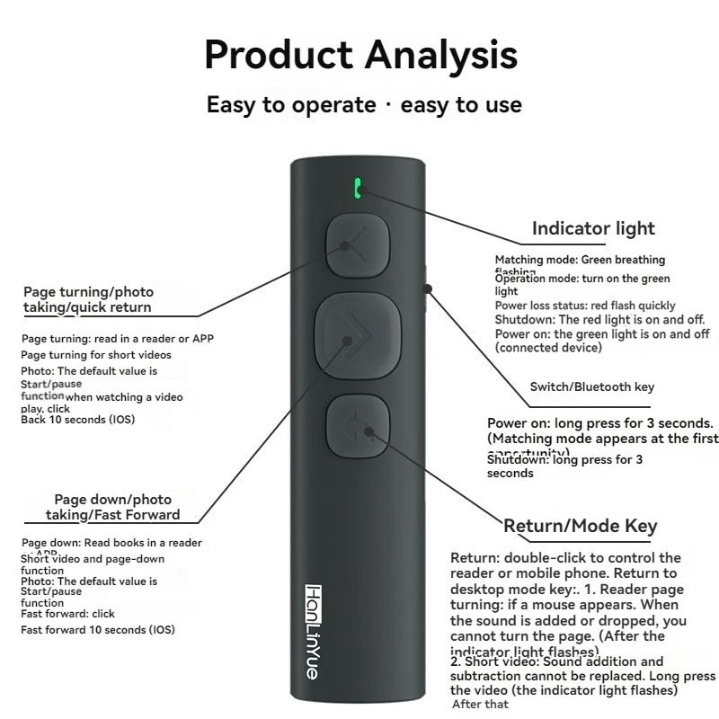Bluetooth Page Turner Remote For Ebooks And Video Scrolling 4