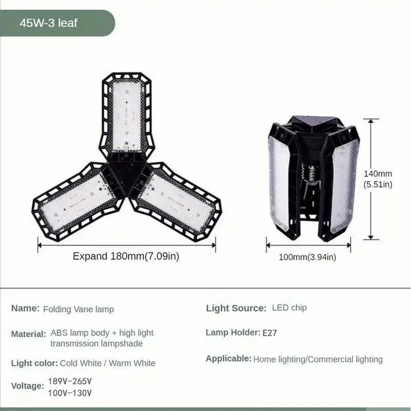 Adjustable LED Garage Light Bulb With E27 Base And Folding Panels 6