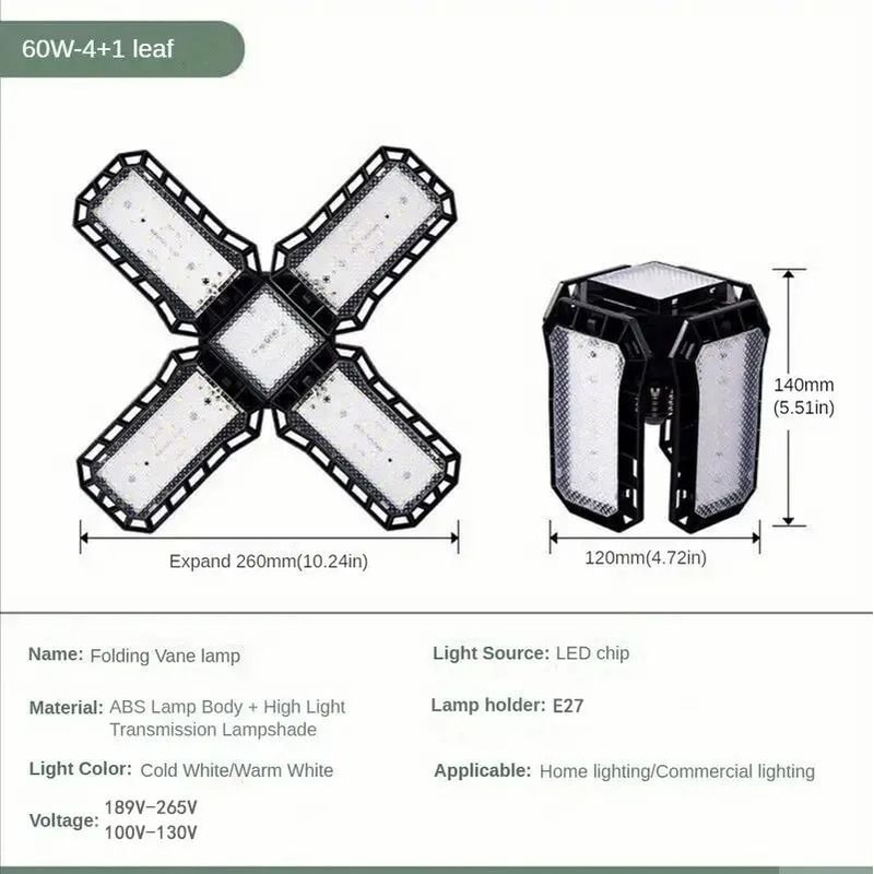 Adjustable LED Garage Light Bulb With E27 Base And Folding Panels 8