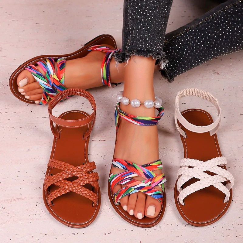 Womens Summer Roman Strap Sandals With Non Slip Rubber Soles 5
