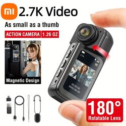 mini 2.7k action camera with magnetic mount and screen for vlogging and pov recording