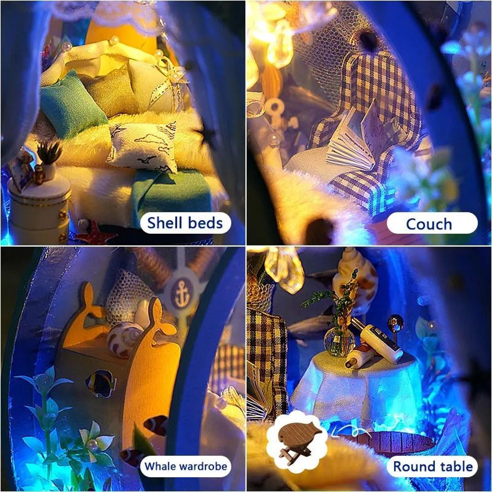 DIY Wooden Mini Dollhouse With Furniture And LED Lights 1