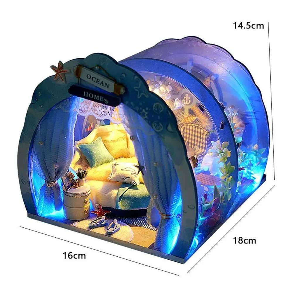 DIY Wooden Mini Dollhouse With Furniture And LED Lights 3