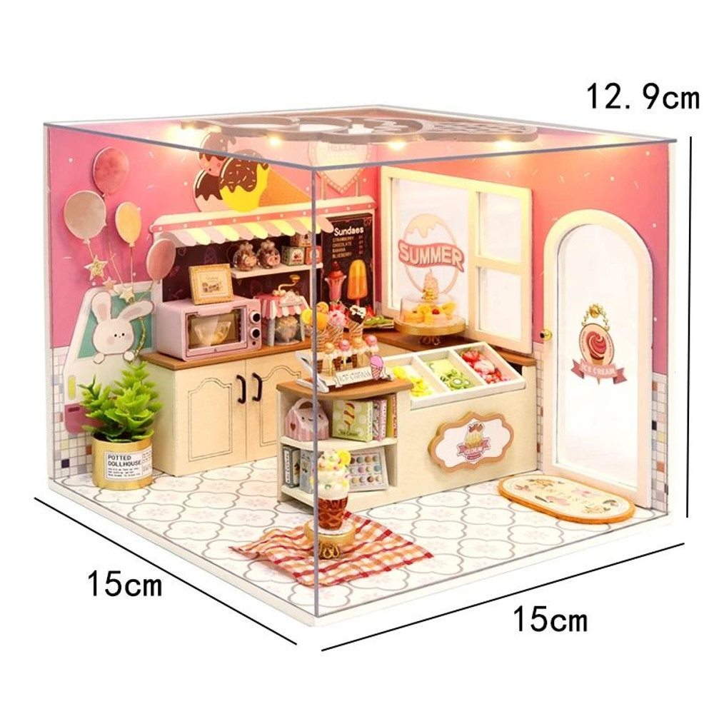 DIY Wooden Mini Dollhouse With Furniture And LED Lights 10