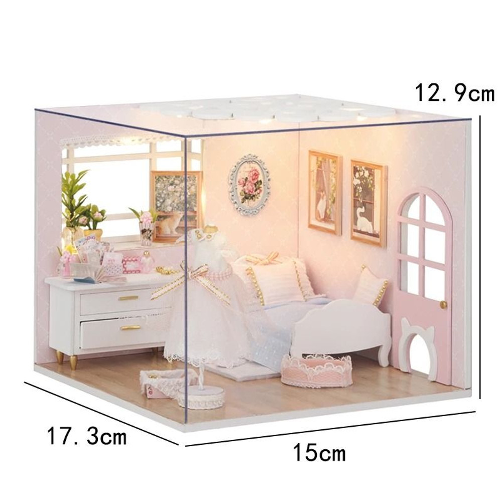 DIY Wooden Mini Dollhouse With Furniture And LED Lights 11
