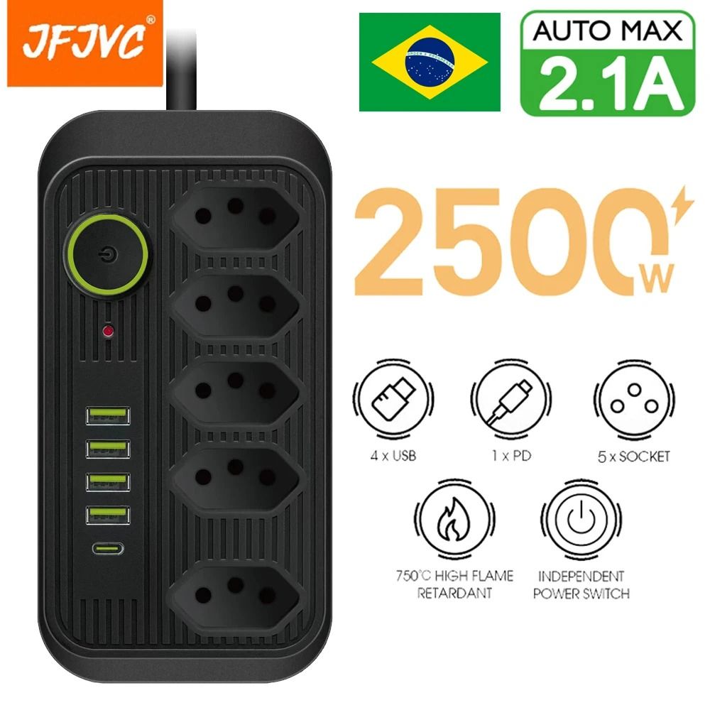 Multiplug Power Strip With USB And Type C Charger For Brazil Outlets 0
