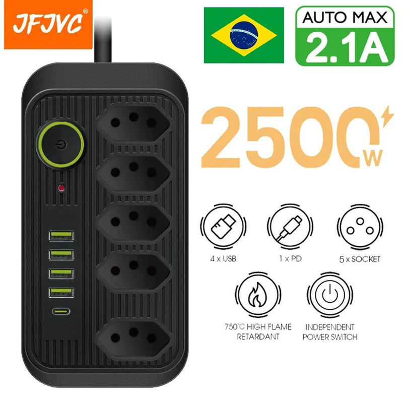 Multiplug Power Strip With USB And Type C Charger For Brazil Outlets 0