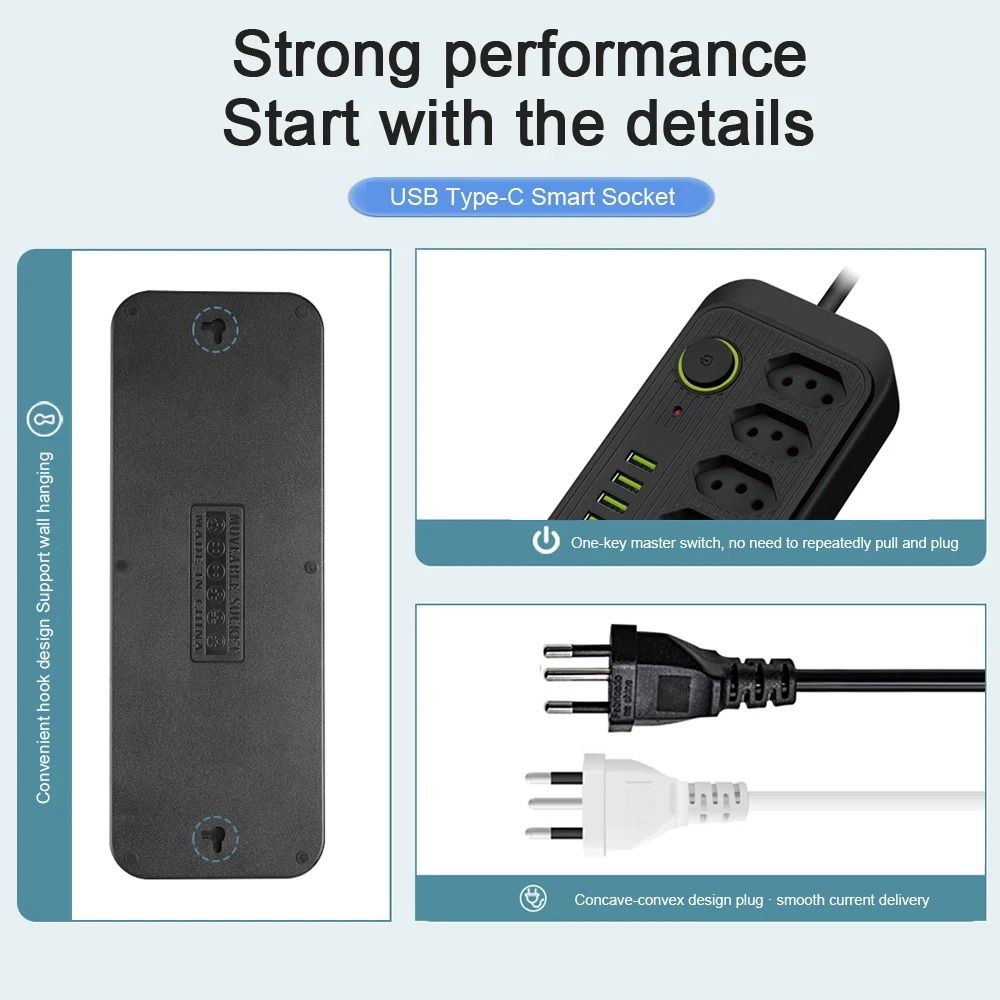 Multiplug Power Strip With USB And Type C Charger For Brazil Outlets 5