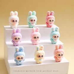 10pcs kawaii rabbit anime flocked dolls set for desktop decor and gifts