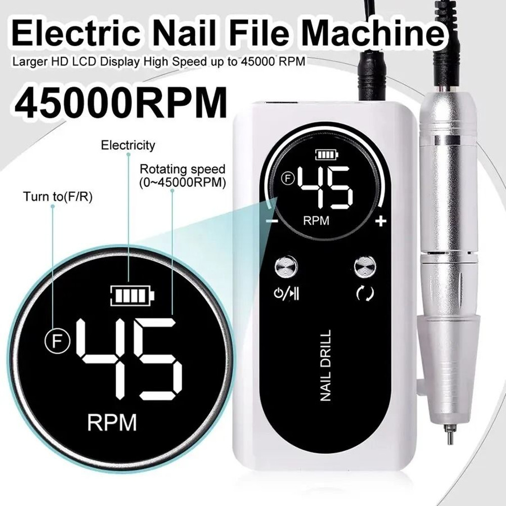 Professional 45000RPM Rechargeable Nail Drill Machine For Manicure And Salon Use 2