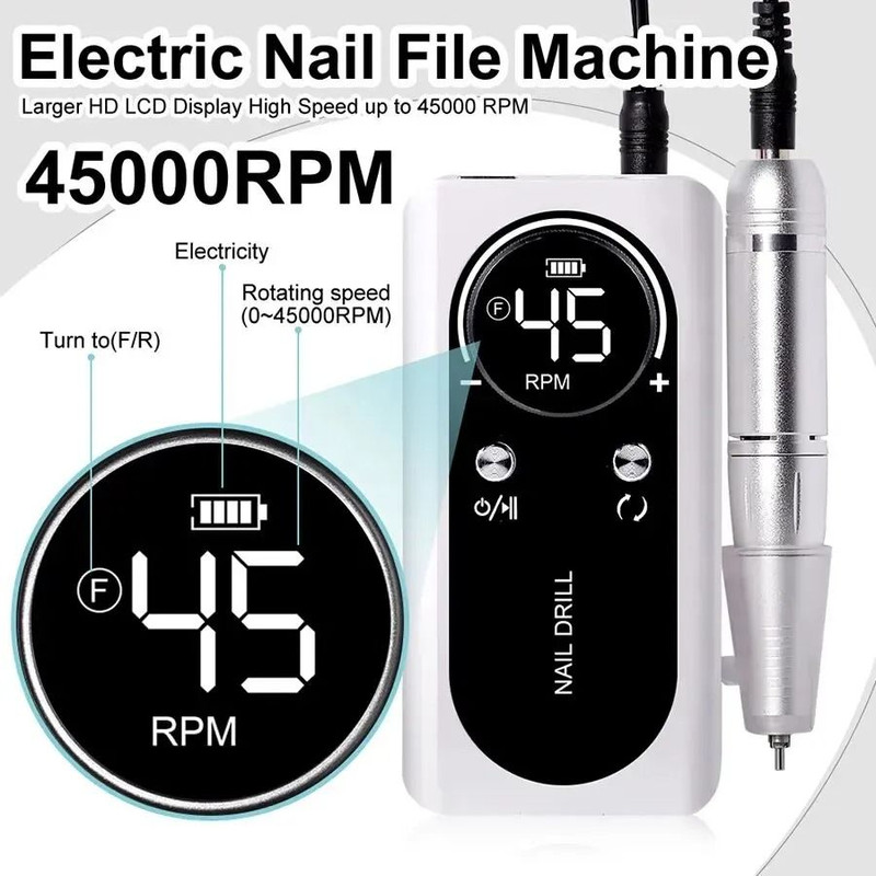 Professional 45000RPM Rechargeable Nail Drill Machine For Manicure And Salon Use 2