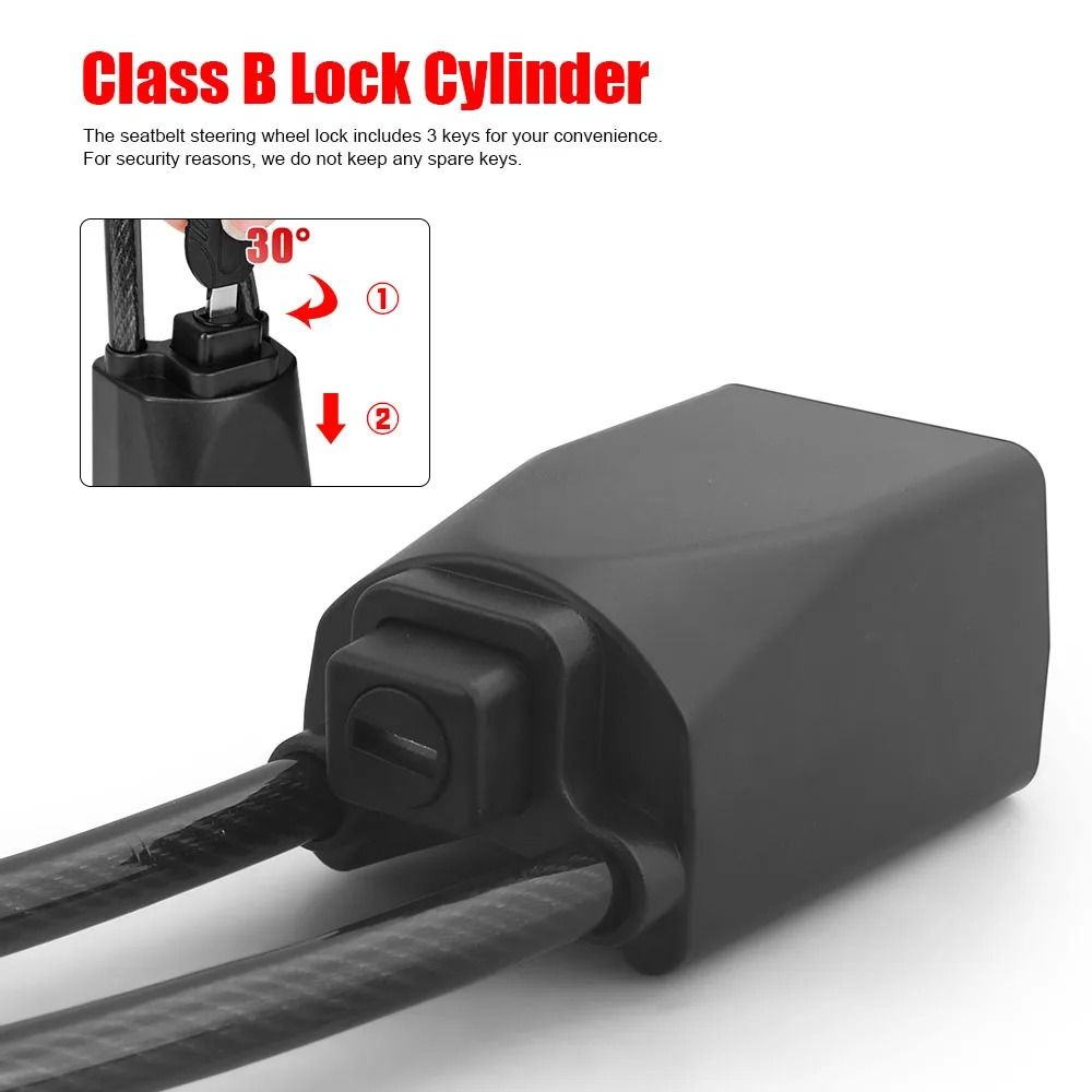 Anti Theft Steering Wheel Lock With Steel Rope And Seat Belt Socket 2