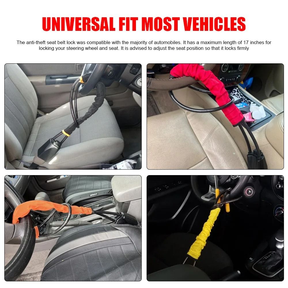 Anti Theft Steering Wheel Lock With Steel Rope And Seat Belt Socket 5