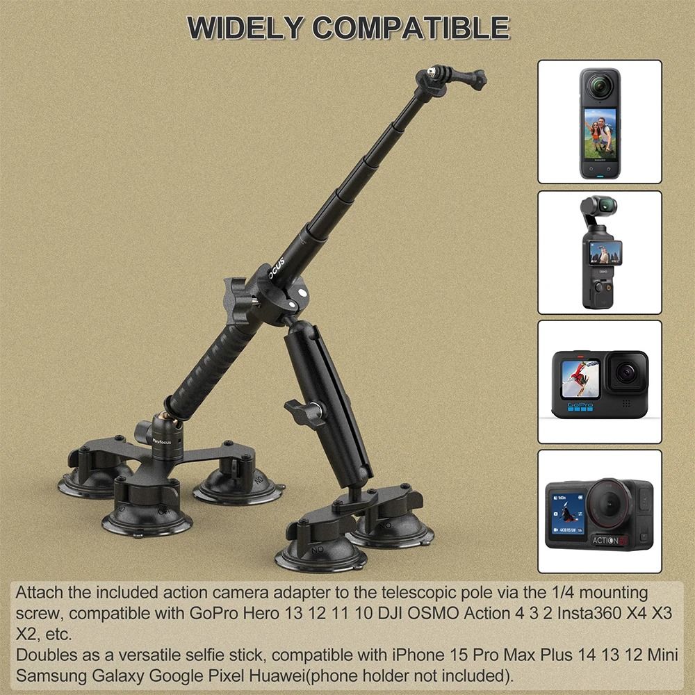 Suction Mount Kit For Action Cameras With Selfie Stick Compatibility 2