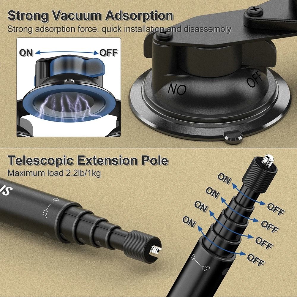 Suction Mount Kit For Action Cameras With Selfie Stick Compatibility 3