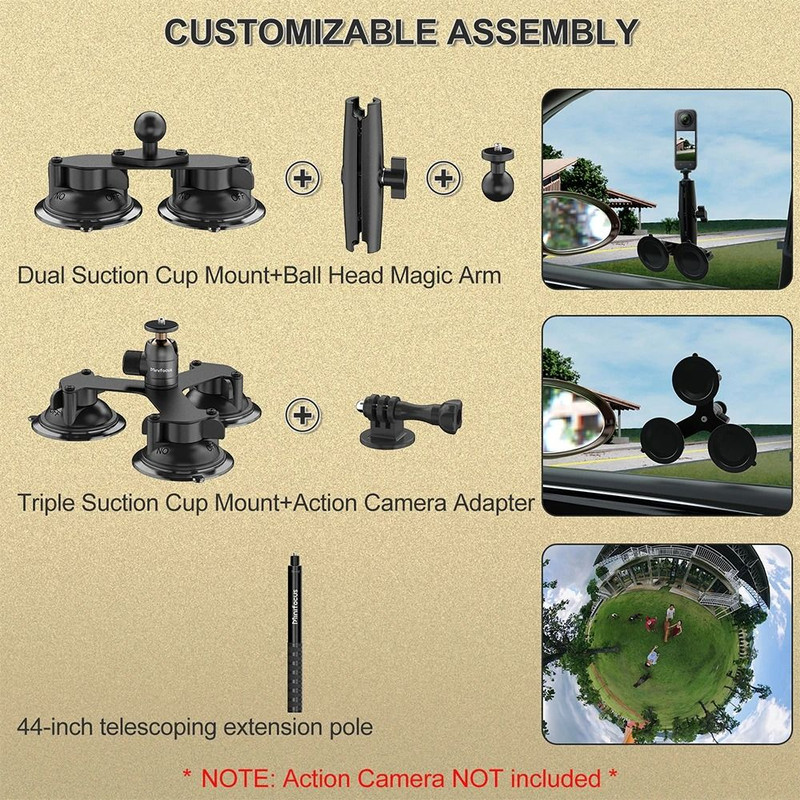 Suction Mount Kit For Action Cameras With Selfie Stick Compatibility 5