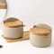 Japanese Style Ceramic Seasoning Jar Set With Bamboo Lid And Spoon 1