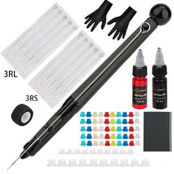 hand poke tattoo pen and needle holder kit with ink and accessories