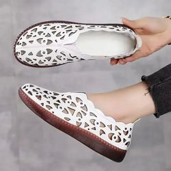 womens hollow floral summer loafers with soft sole