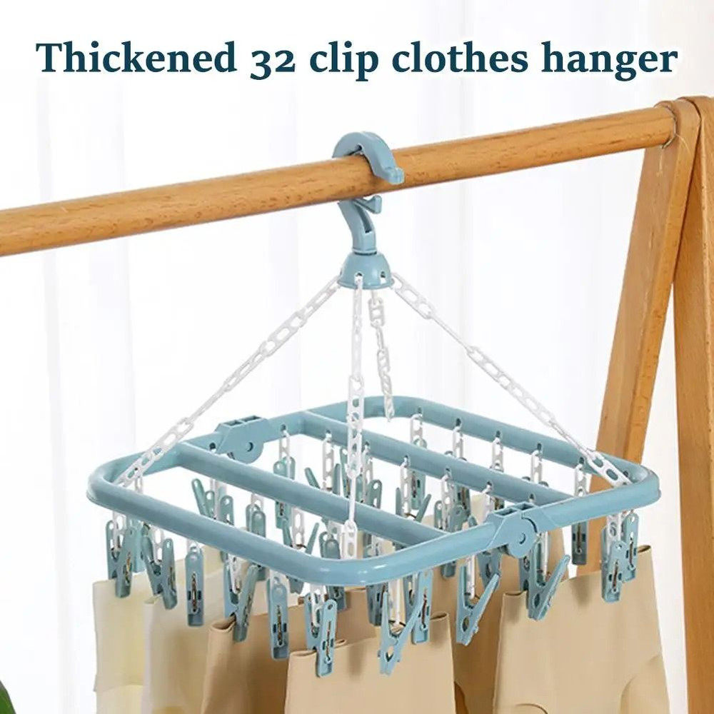 Clothes Drying Hanger With 32 Clips 1