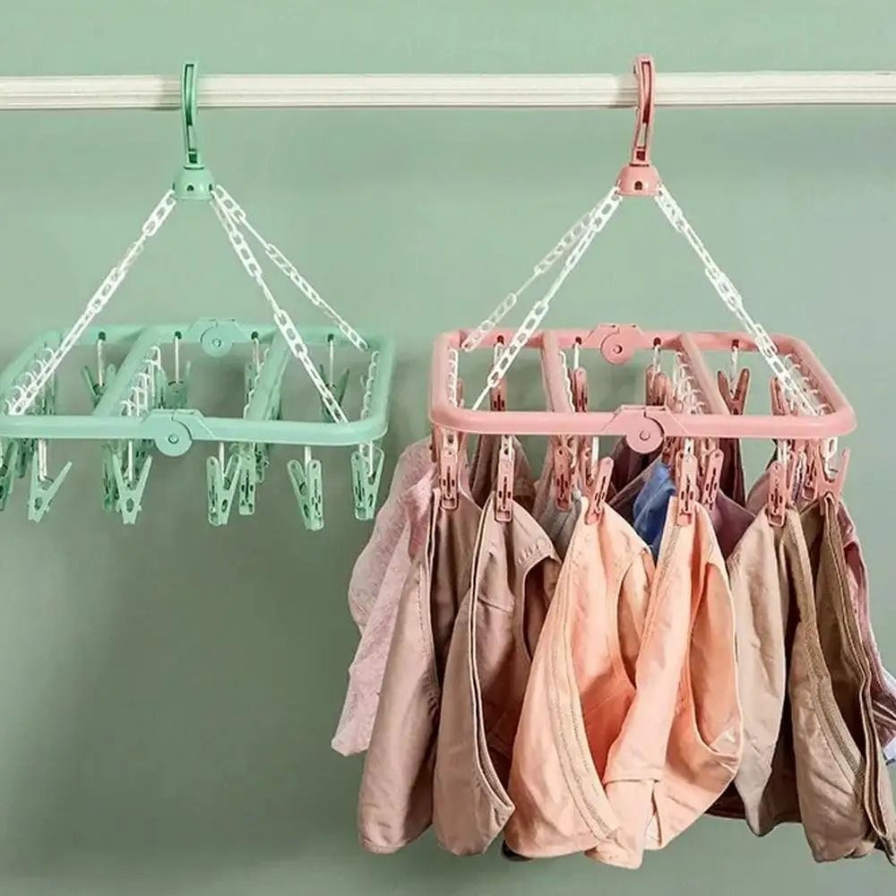 Clothes Drying Hanger With 32 Clips 2