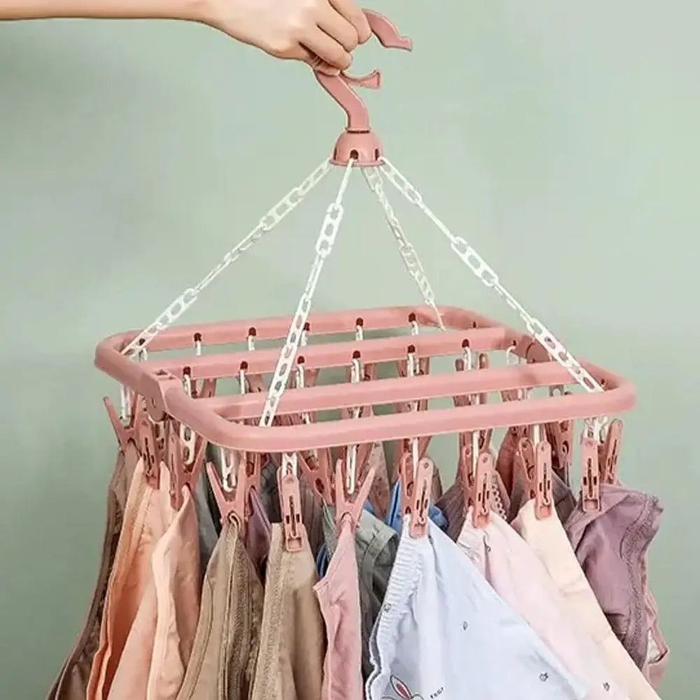 Clothes Drying Hanger With 32 Clips 3