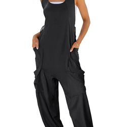 casual sleeveless loose harem jumpsuit with wide leg trousers