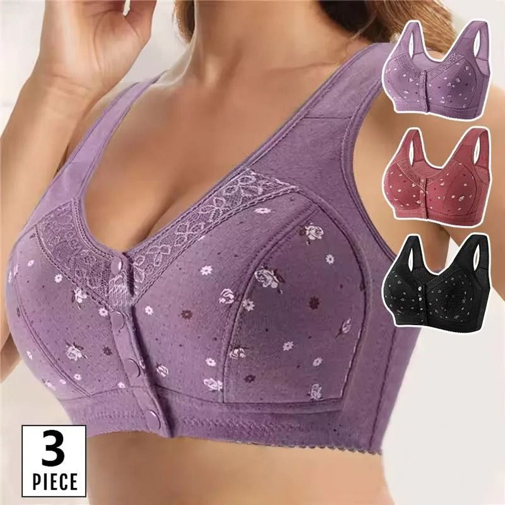 3 Piece Set Front Closure Plus Size Seamless Wireless Lace Bras For Women 0