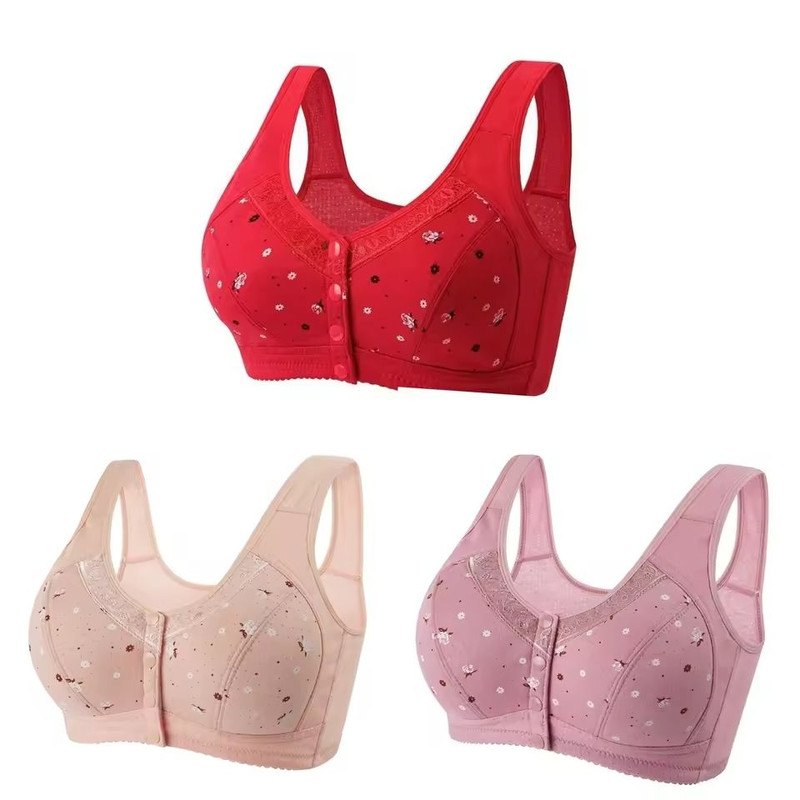 3 Piece Set Front Closure Plus Size Seamless Wireless Lace Bras For Women 6