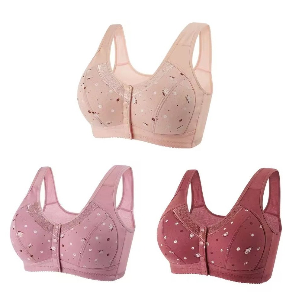 3 Piece Set Front Closure Plus Size Seamless Wireless Lace Bras For Women 16