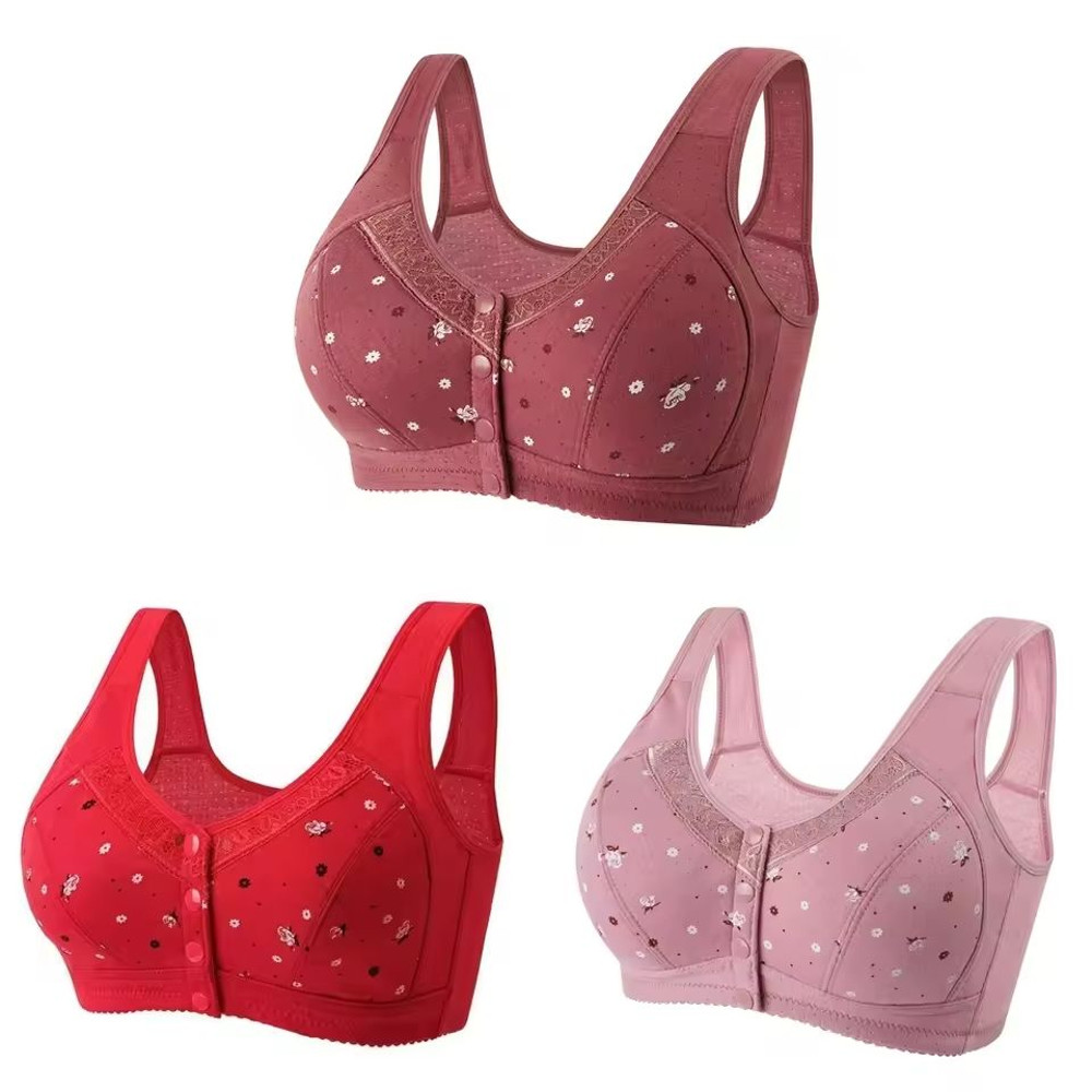 3 Piece Set Front Closure Plus Size Seamless Wireless Lace Bras For Women 17
