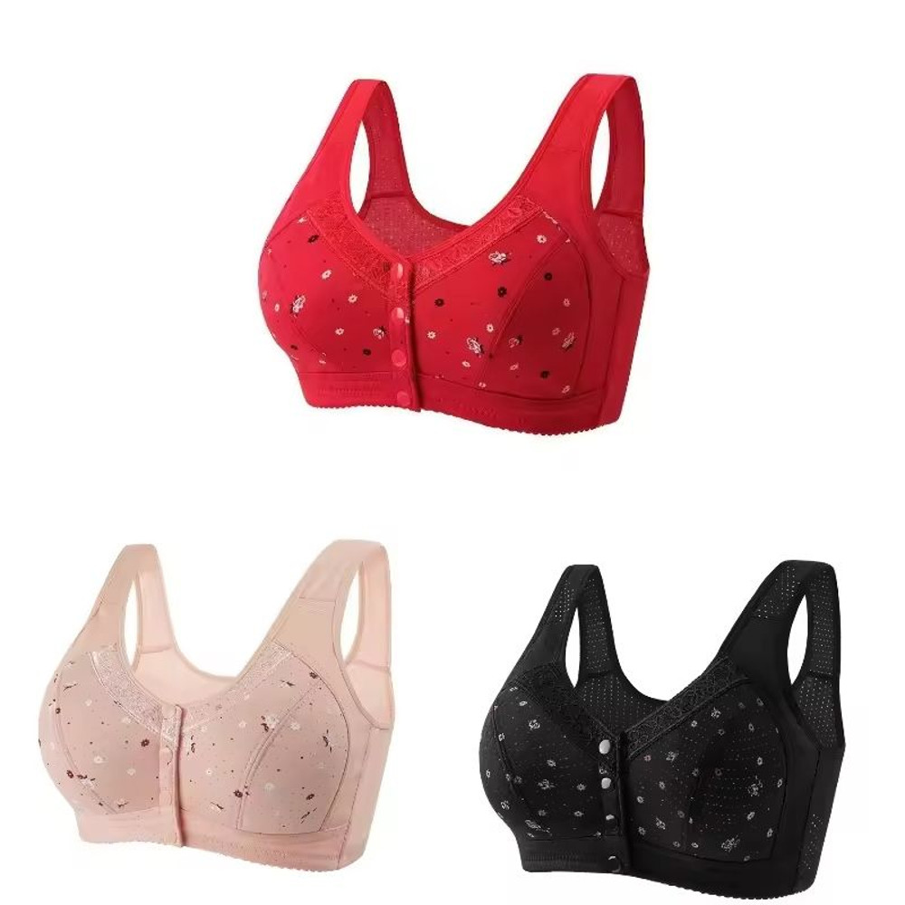 3 Piece Set Front Closure Plus Size Seamless Wireless Lace Bras For Women 7