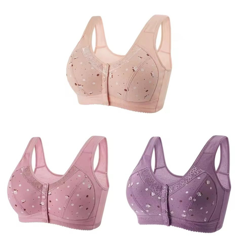3 Piece Set Front Closure Plus Size Seamless Wireless Lace Bras For Women 8