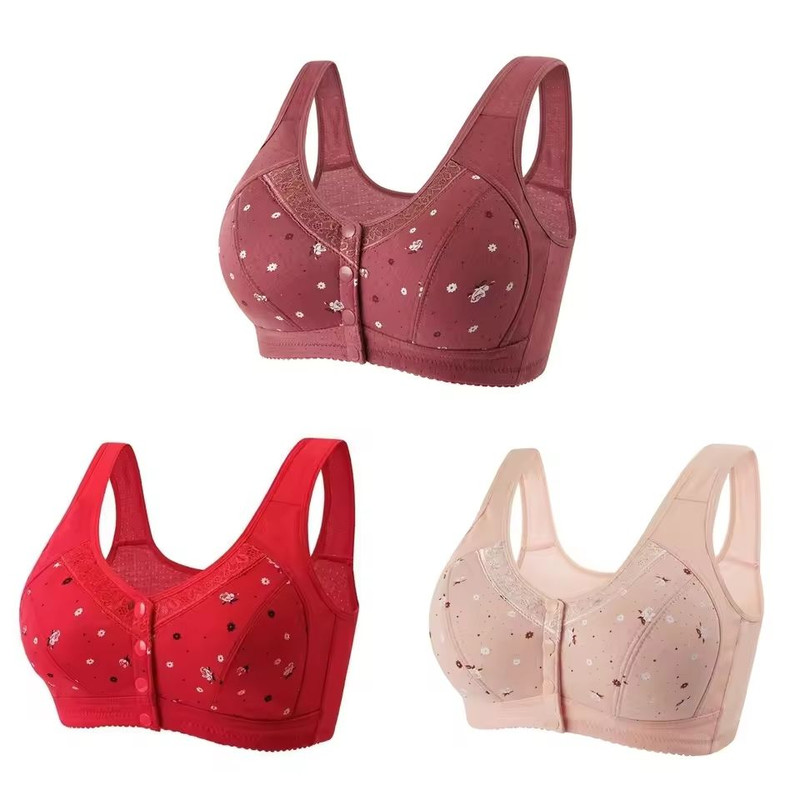 3 Piece Set Front Closure Plus Size Seamless Wireless Lace Bras For Women 9