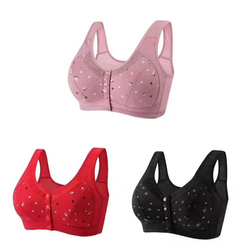 3 Piece Set Front Closure Plus Size Seamless Wireless Lace Bras For Women 10