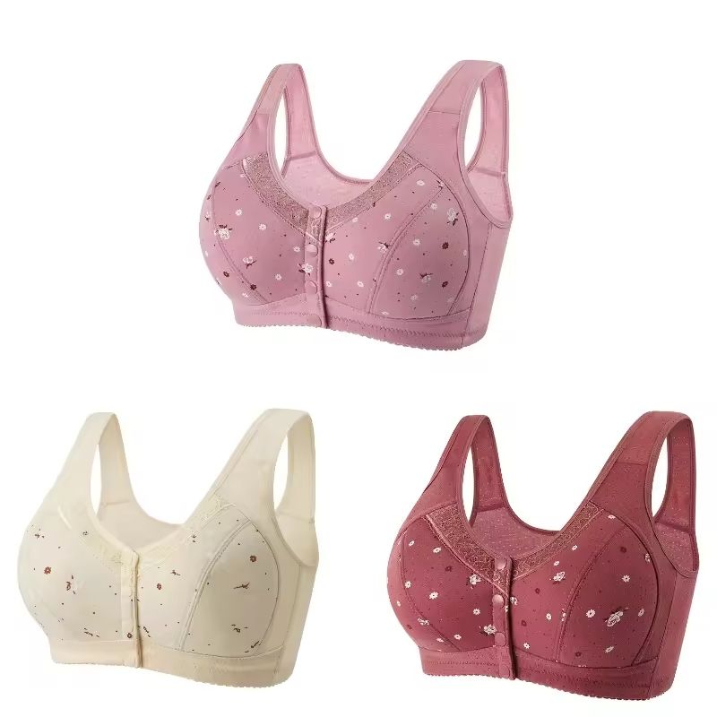 3 Piece Set Front Closure Plus Size Seamless Wireless Lace Bras For Women 13