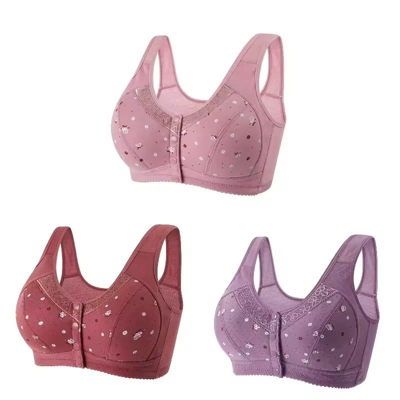 3 Piece Set Front Closure Plus Size Seamless Wireless Lace Bras For Women 14