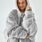 Solid Color Plush Hooded Zipper Nightgown With Velvet Lining For Women 2