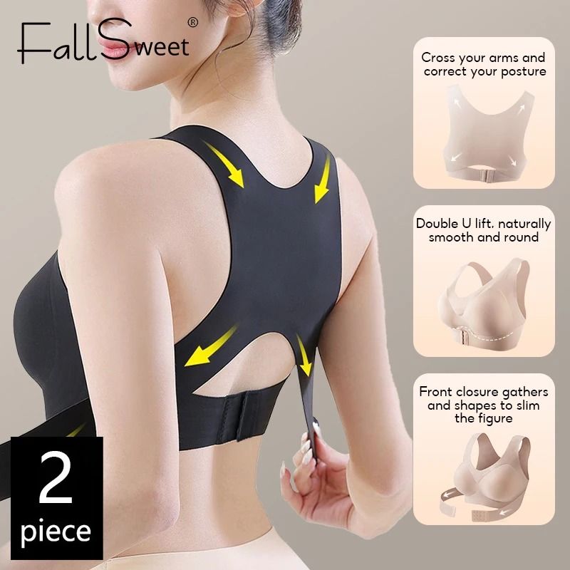 Womens Posture Correction Seamless Wireless Push Up Bra With Cross Back Support 0