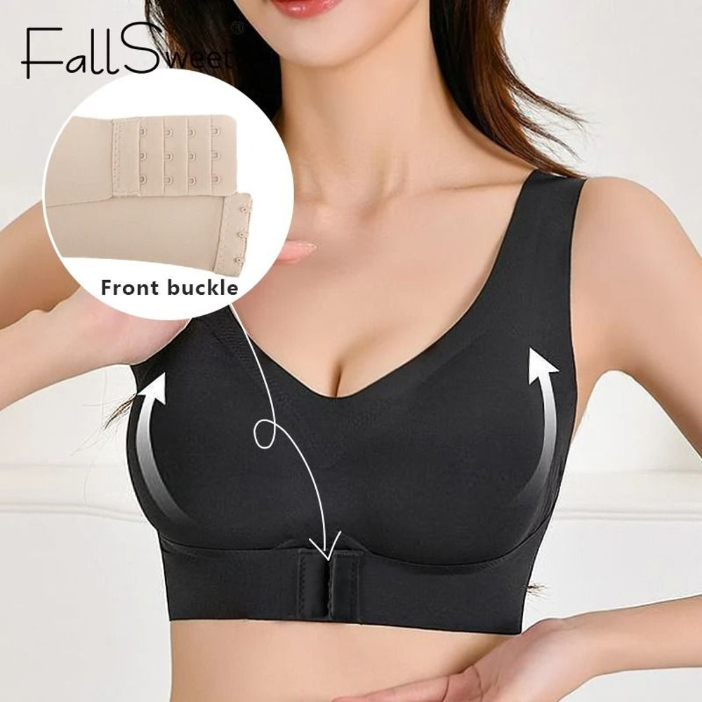 Womens Posture Correction Seamless Wireless Push Up Bra With Cross Back Support 3