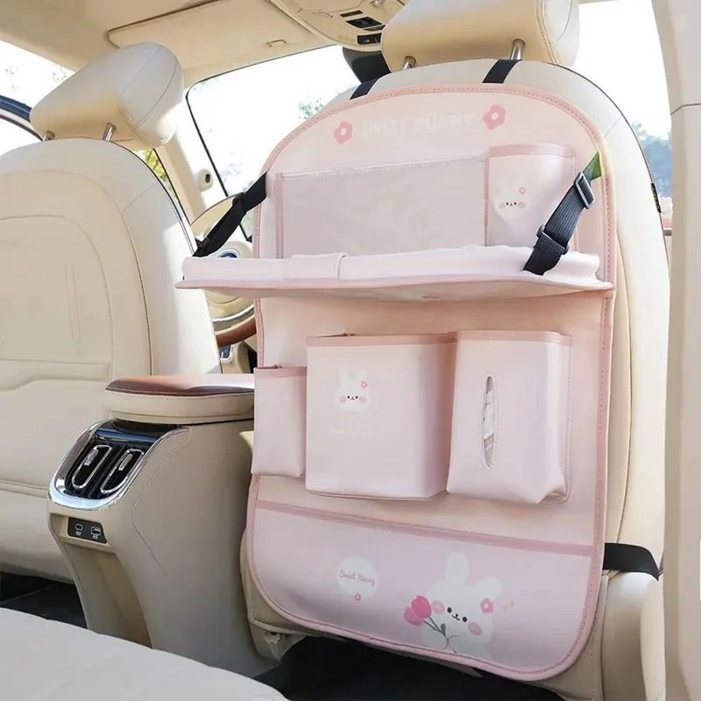 Leather Car Seat Back Organizer With Foldable Table And MultiFunction Storage 7