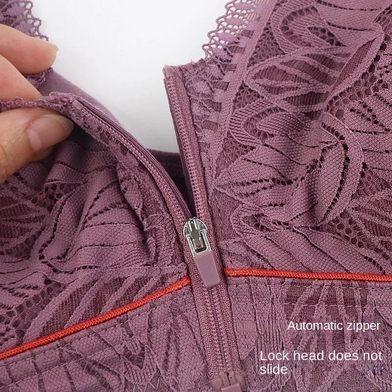 Soft Cotton Front Zip Wireless Lace Tank Bra Plus Sizes 4