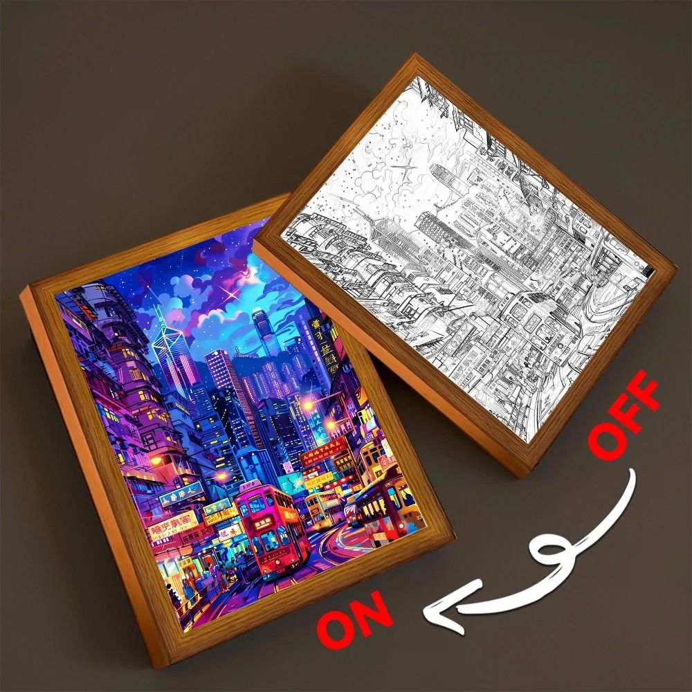 Asian Cityscape Painting LED Bedside Light 9