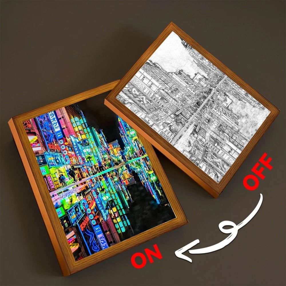 Asian Cityscape Painting LED Bedside Light 10